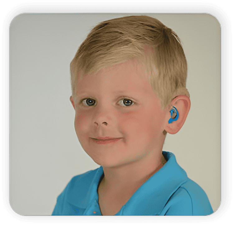 A young boy with ear buds in his ears.